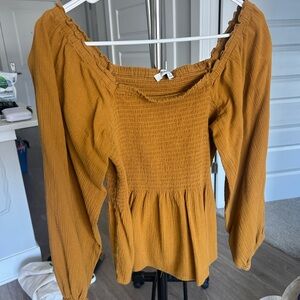 Madewell Mustard Smocked Blouse